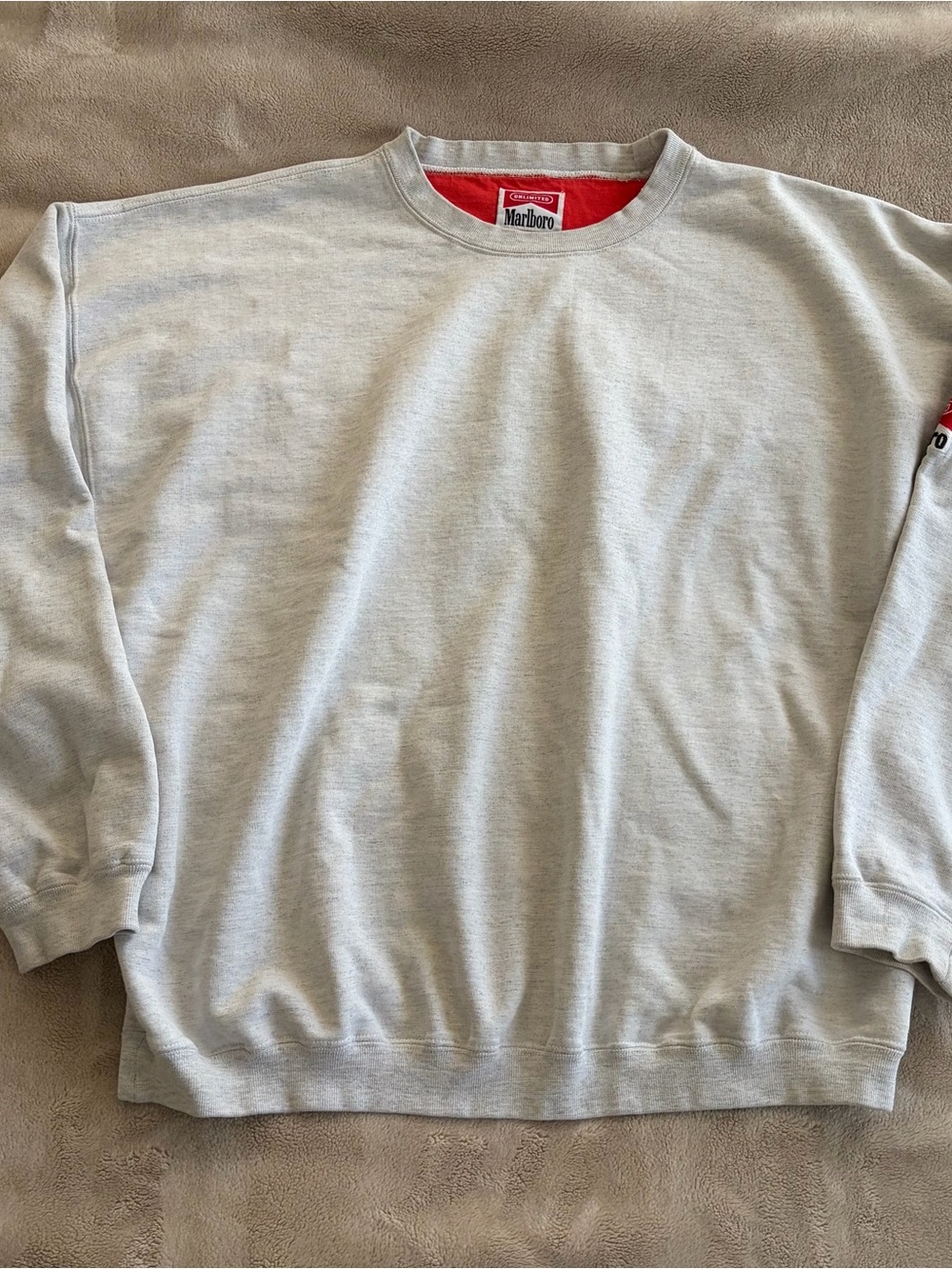 Marlboro Light Gray Crewneck Sweatshirt with Red Neckline Accent